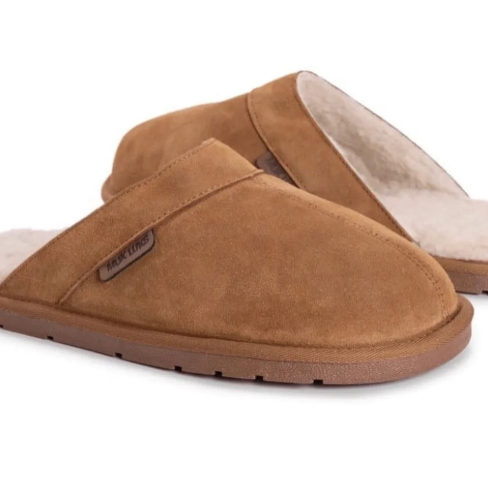 MUK LUKS Mens Genuine Leather Suede Slippers Size 12 Tan New